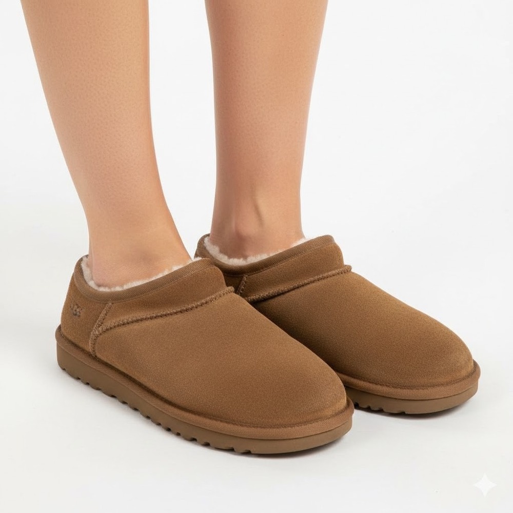 UGG Australia Womens Slippers Clogs Brown Suede Sheepskin Lined Slip On Shoes 6